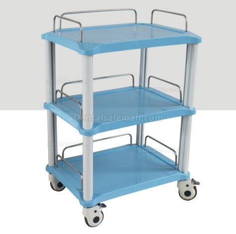 ZL® YA50R 3 Trays Dental Instrument Cart Blue / Pink Rolling Trolley ABS Made